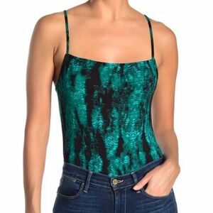 Free Press Emerald Black Patterned square neck Bodysuit Cami Top Women’s size L